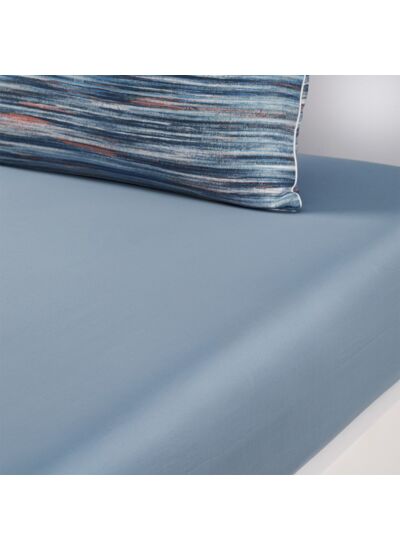 Lacoste - Drap housse en satin de coton lavé bleu, L Brush