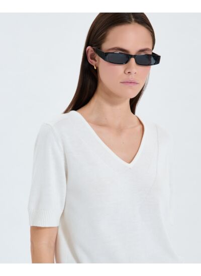 Pull manches courtes écru