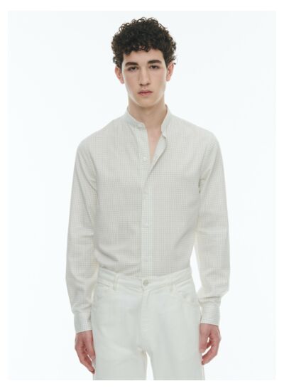 Chemise à col grand-père en coton gratté