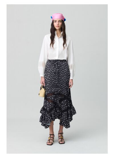 Jupe plissée asymétrique à fleurs