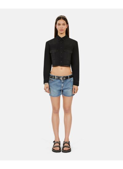 Chemise Courte En Denim Gris Femme