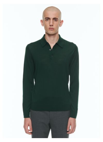 Polo à manches longues en laine mérinos