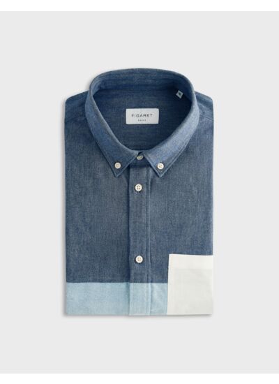 Fun shirt aymeric col américain avec poche poitrine en oxford gratté marine