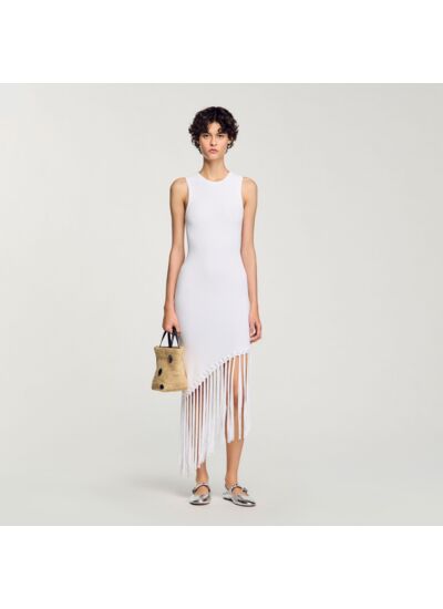 Robe longue frangée à détails crochetés