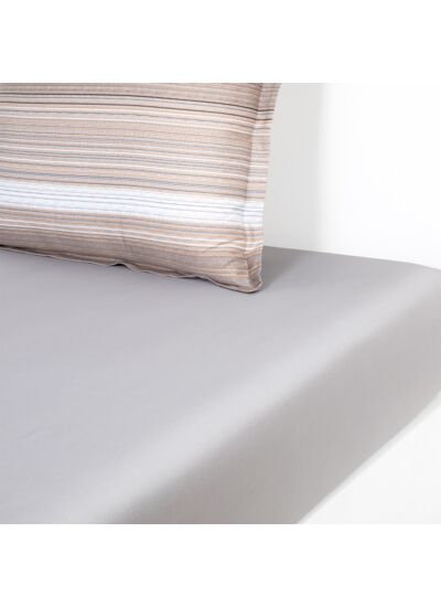 BOSS Home - Drap housse en satin de coton gris, Metastripe