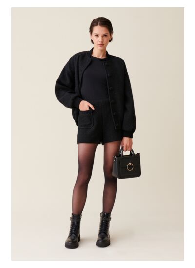 Short tweed noir droit