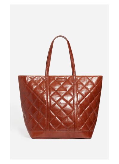 Cabas XL En Cuir Matelassé Zippé Porté Épaule