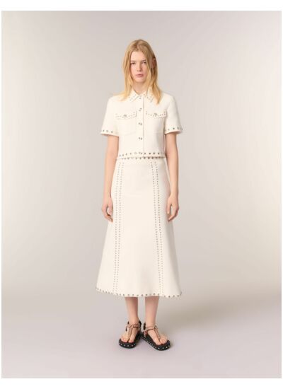 Jupe midi en maille à studs