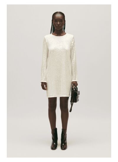 Robe courte Rififi sequins écrue