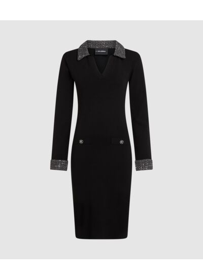 BOUCLE DETAIL KNIT DRESS