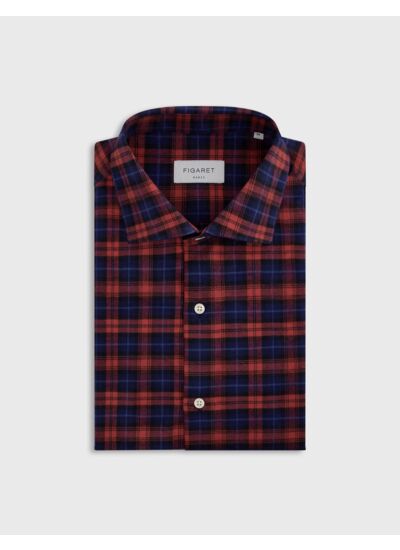 Chemise aristote col italien en flanelle de coton à carreaux rouge