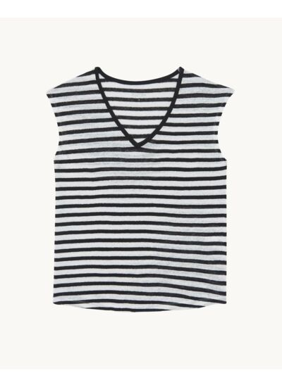 T-Shirt Karol Stripes Débardeur Marinière Col V Rayé Lin