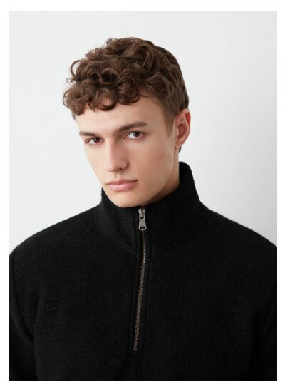 Sweat en laine effet tricot à col zippé