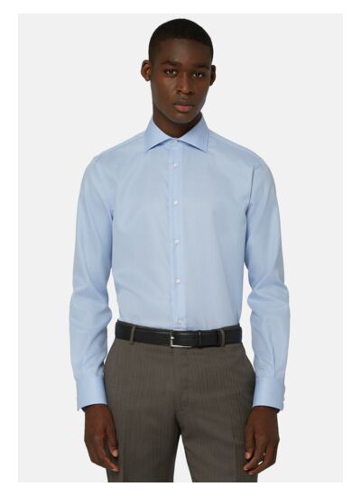 Chemise Bleu Clair En Coton Motif Prince-De-Galles Regular Fit