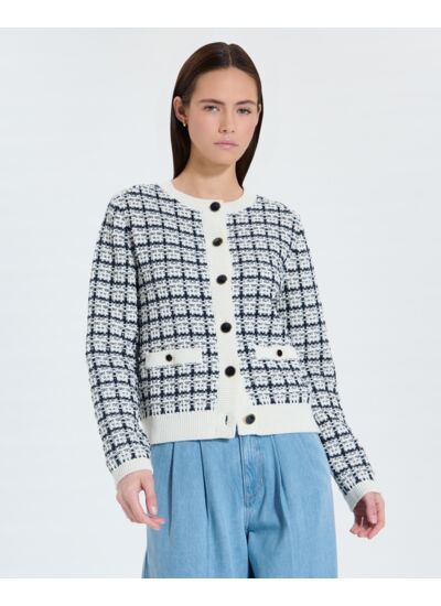 Gilet façon tweed bicolore nocturne écru