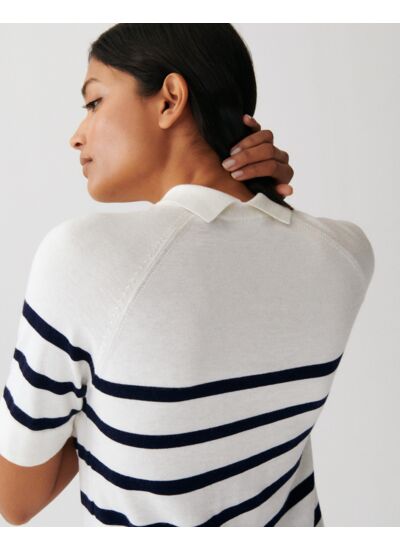 Polo marinière ultrafin - Femme - NATUREL/MARINE