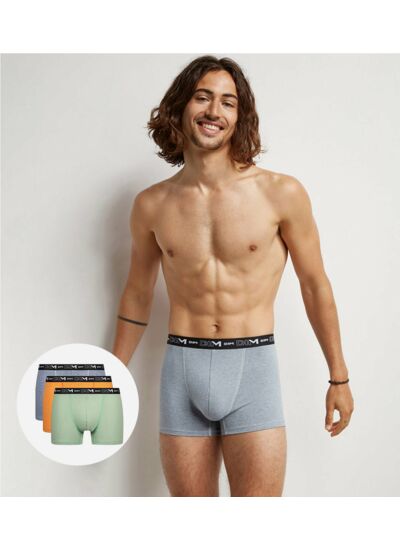 Lot de 3 Boxers homme Vert Sauge Ocre Gris Dim Coton Stretch