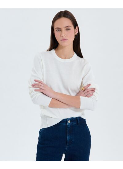 Pull fin à col V écru