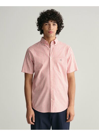 Chemise regular fit en coton et lin à rayures et manches courtes