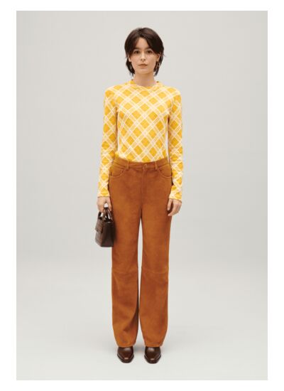 Pantalon cuir suède beige foncé