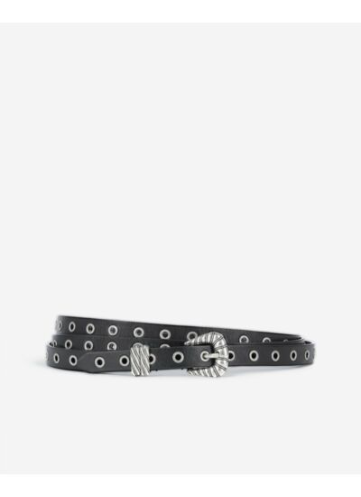 Ceinture Fine Double Tour En Cuir Noir