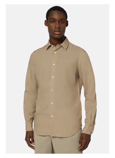 Chemise Sable En Tencel Lin Coupe Droite