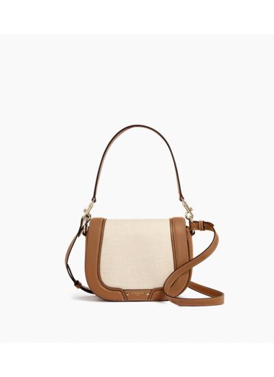 Sac bandoulière moyen modèle Ella en toile coton et cuir lisse