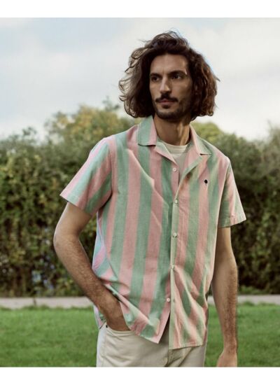 Chemise rose & vertes