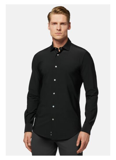 Chemise Noire En Nylon Stretch Slim Fit