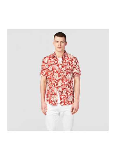 Chemise manches courtes imprimé hawaÏen orange