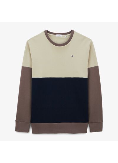 Sweat col rond tricolore ciment