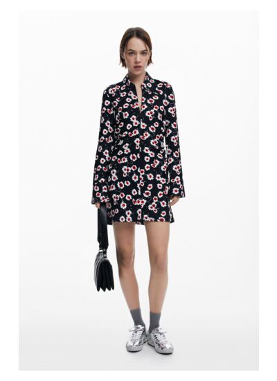 Robe chemise courte à fleurs