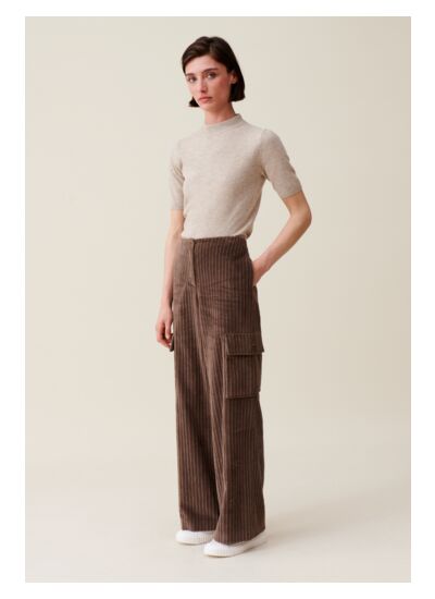 Pantalon cargo large velour côtelé