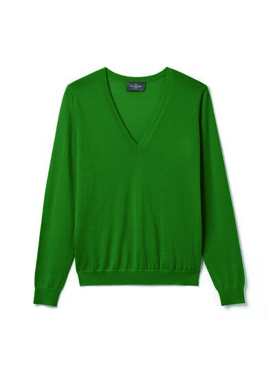 Pull col V ultrafin - Femme - VERT AMAZONIE
