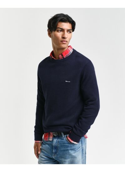 Cotton PiquÃ© Crew Neck Sweater
