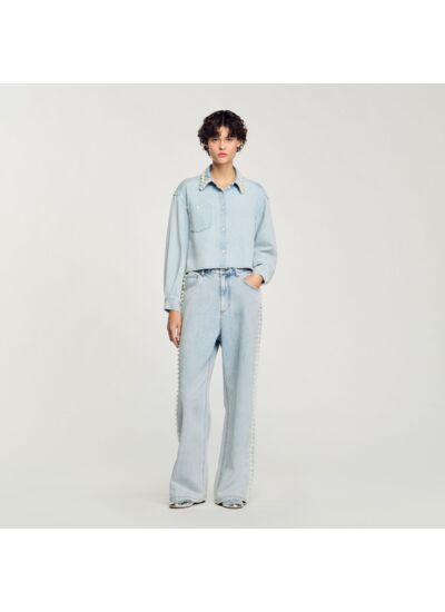 Chemise en jean à col perlé