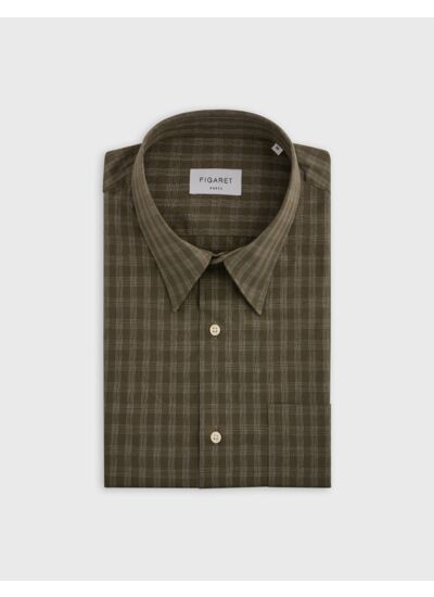 Chemise arnold col prodigieux avec poche poitrine en popeline à carreaux kaki