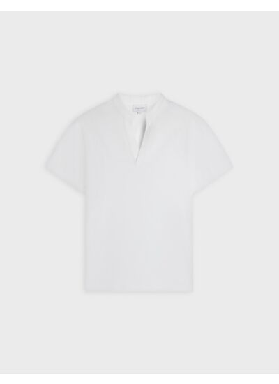 Tshirt charly manches courtes avec col droit ouvert en coton épais uni blanc