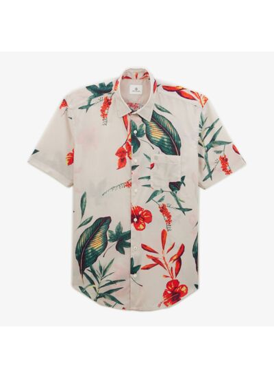 Chemise manches courtes regular imprimé hibiscus blanc off-white