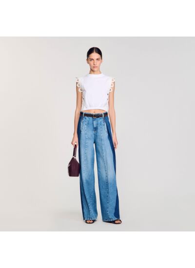 T-shirt court à détails dentelle