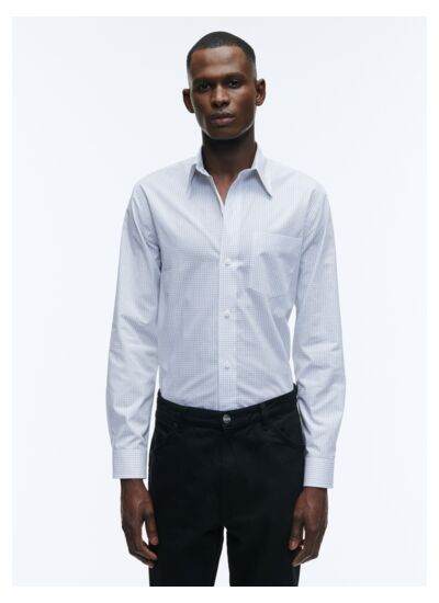 Chemise blanche en popeline de coton à carreaux