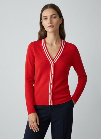 Bompard Gilet ultrafin finitions rayées - femme - rouge gorge/naturel