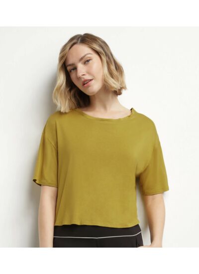 T-shirt de sport femme en viscose vert olive avec dos ouvert Dim Move