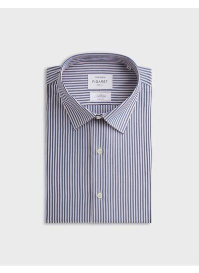 Chemise col figaret en popeline rayée marine