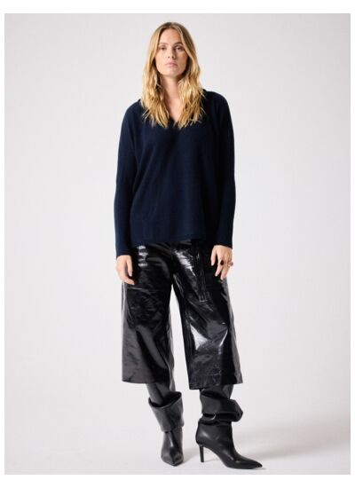 Pull poncho capuche cachemire Alix MARINE