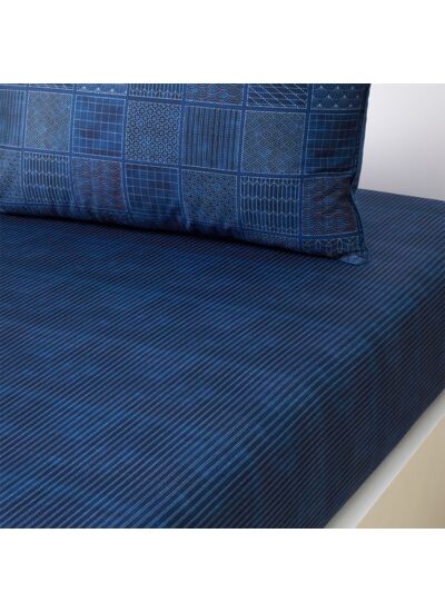Kenzo - Drap housse en satin bleu, K Sashiko