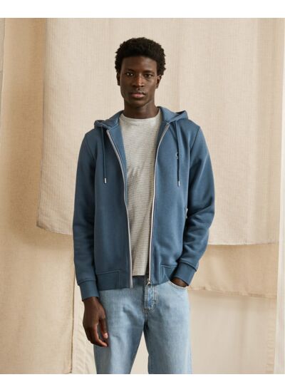 Sweat bleu zip tricolore