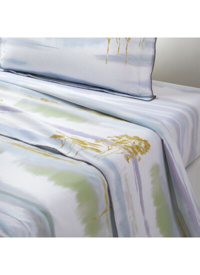 Yves Delorme - Drap plat en batiste de coton bleu, Horizons