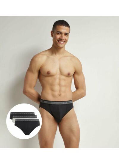 Lot de 3 slips homme en coton bio Noir Gris Dim Good
