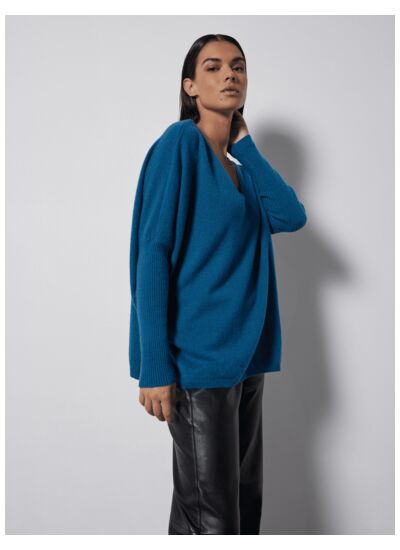 Pull poncho cachemire Faustine PETROLE